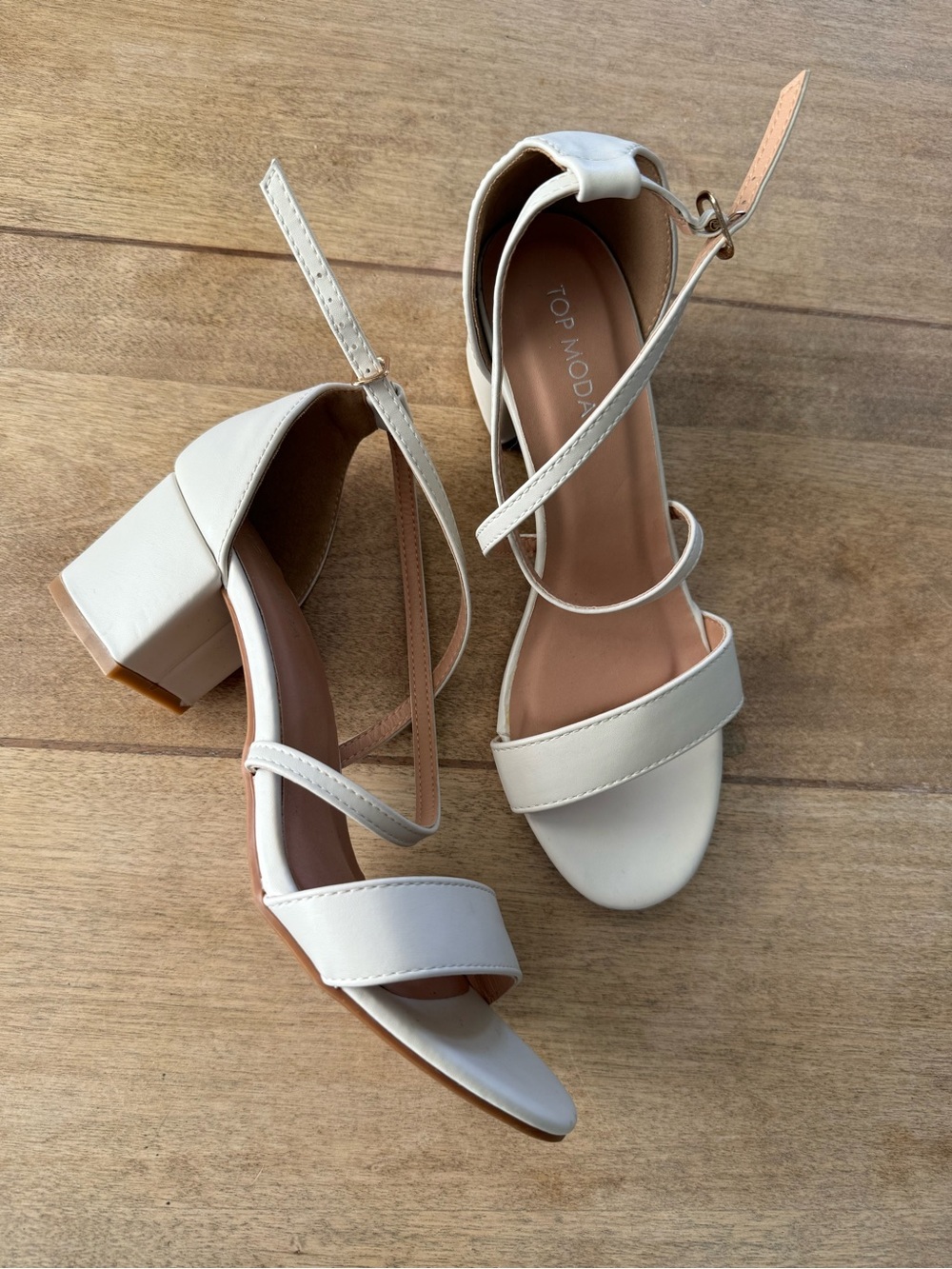 TOP Moda Cream Strappy Block Heel Sandals